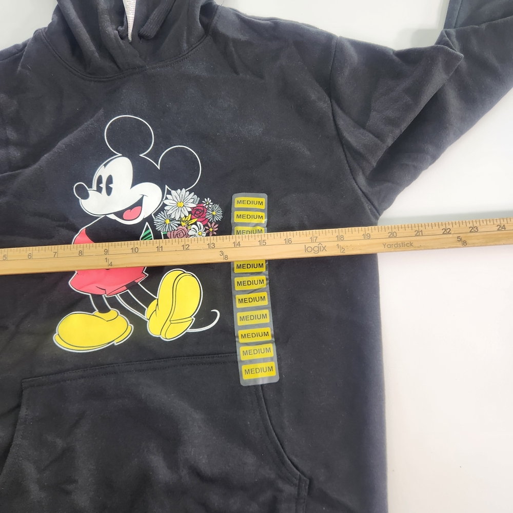 Disney  Hoodie Size M Mickey Mouse Women's Black Embroidered Flowers New  01 - Picture 11 of 13